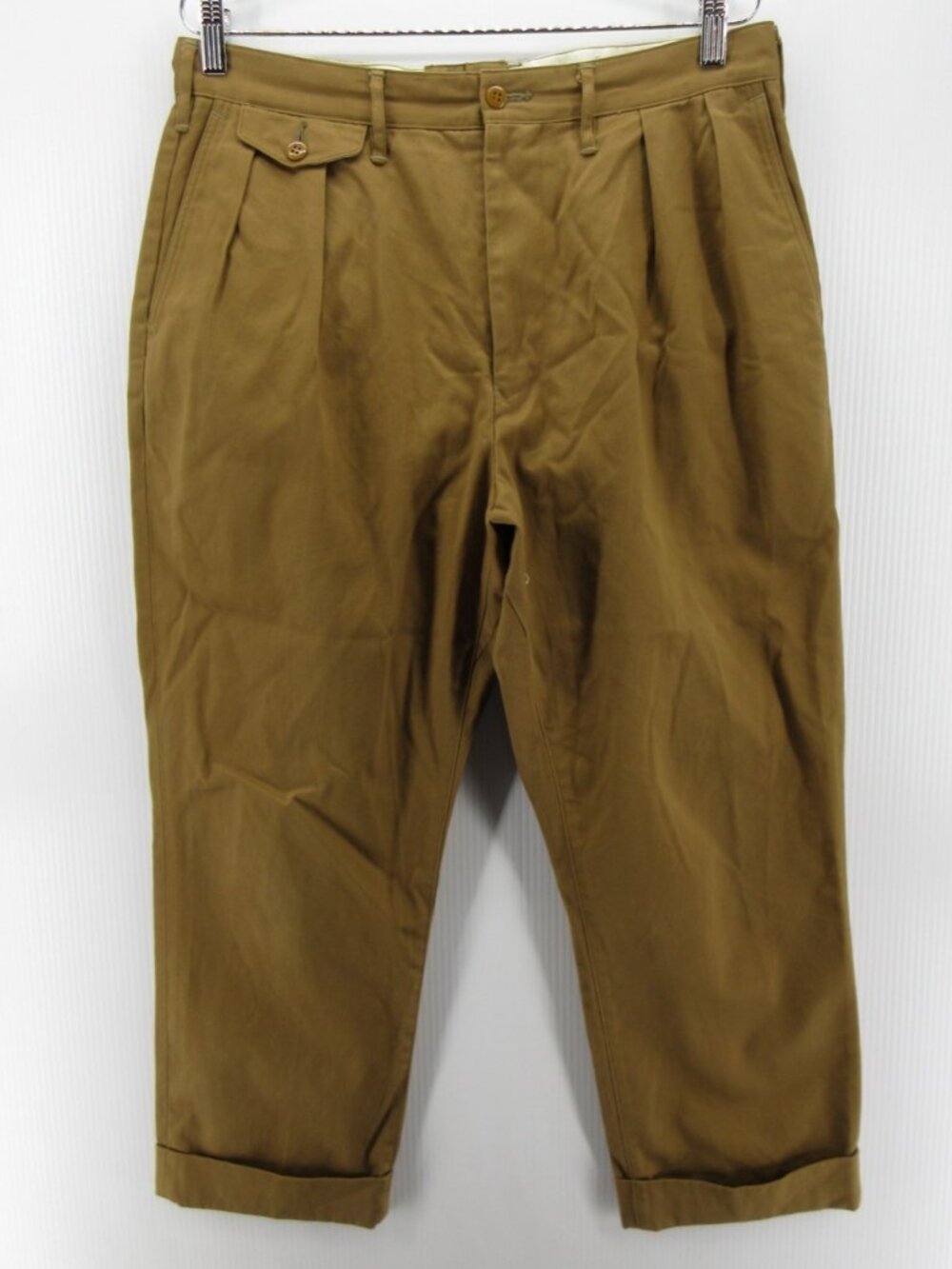 JS Homestead Pants 34 Khaki Field Trousers Pleated Cuffed Crop 34X25